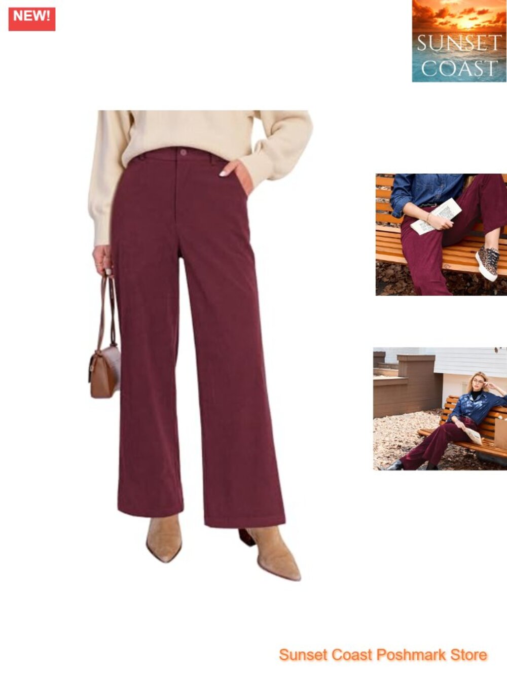 Corduroy Wide Leg Pants High Waisted Elastic Waist Business Casual Trousers